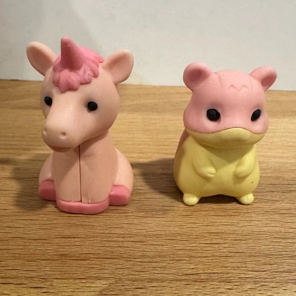 3 TY Beanie Erasers Mystic, Fluffball & Seamore - Iwaco Japanese Puzzle Erasers